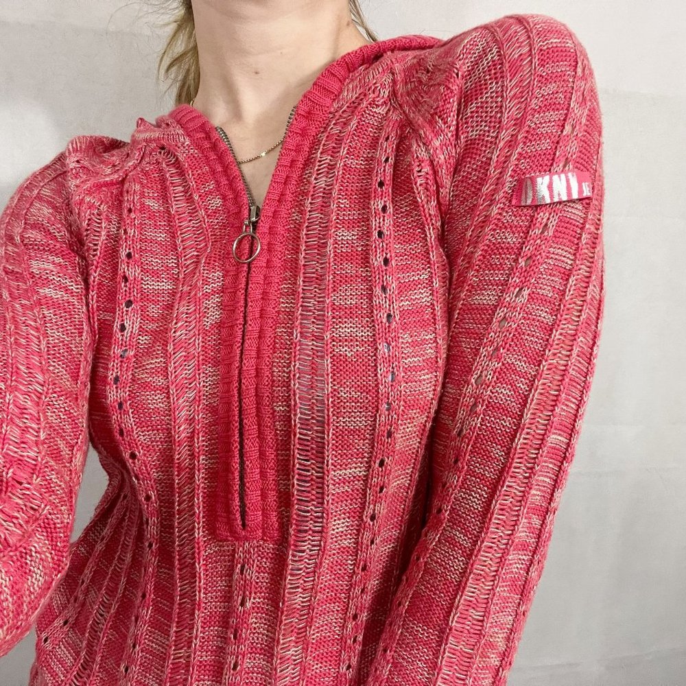 DKNY Jeans Y2K Early 200s Coral Knit Sweater Top Tie Waist - Size Medium